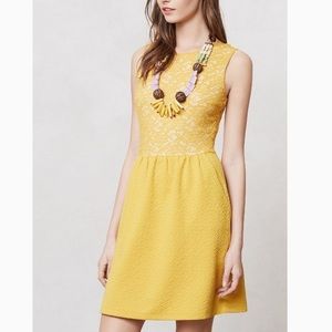 Anthropologie Maeve Vera Mustard gold Lace Dress